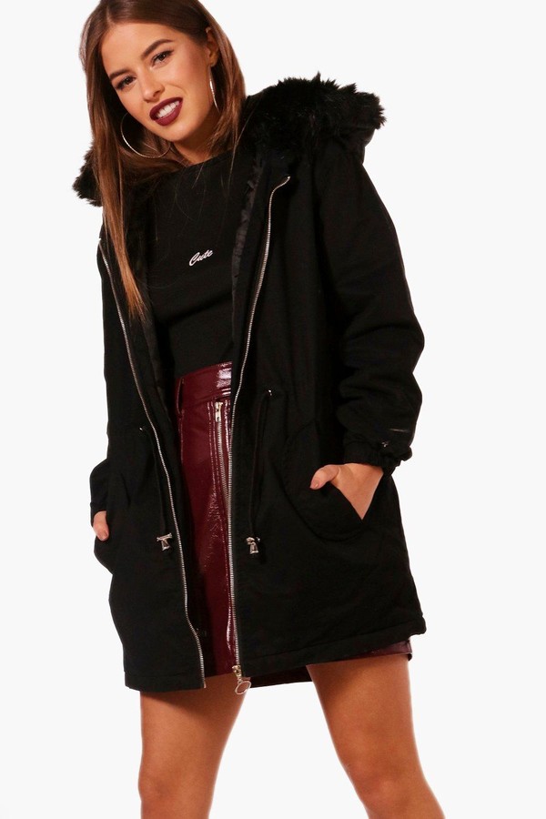 boohoo Petite Faux Fur Hood Parka Coat - ShopStyle