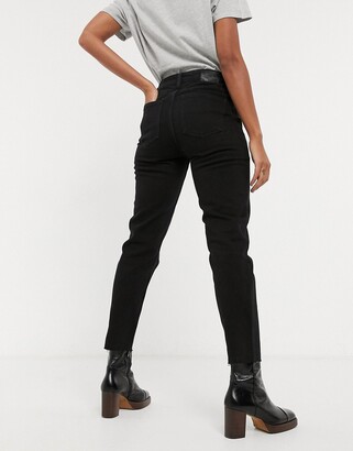Only Emily raw hem straight leg jeans in black - ShopStyle