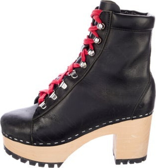 Swedish Hasbeens Leather Ankle Combat Boots Blue Square-Toes Platform Lace-Up Closure at Uppers Unfortunately due to restrictions this item may not be eligible for shipping in all areas.
