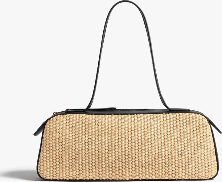 Simona Shoulder Bag in Natural Raffia with Black Leather