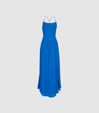 Reiss Fenna - Cross Back Midi Dress in Blue