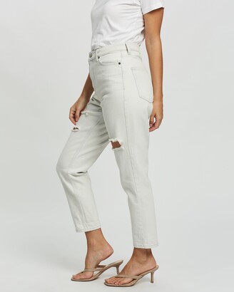 TOPSHOP Petite - Women's Blue High-Waisted - PETITE Ripped Mom Tapered Jeans - Size W28/L28 at The Iconic