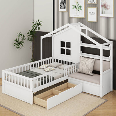 Ophelia & Co. Twin Size House Bed With Sofa And Shelf
