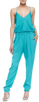 Thumbnail for your product : Milly Stretch-Silk Racerback Jumpsuit, Dark Aqua