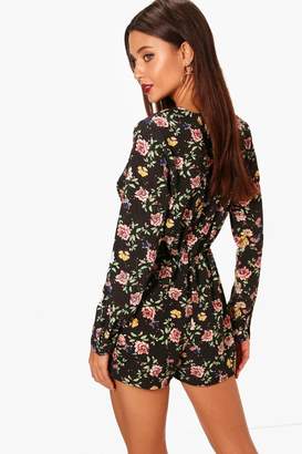 boohoo Floral Twist Front Playsuit
