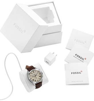 Fossil 'Fossil Q - Grant' Round Chronograph Leather Strap Smart Watch, 44Mm