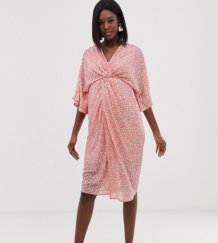 ASOS DESIGN Maternity scatter sequin knot front kimono midi dress -  ShopStyle