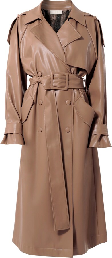 Aggi by Halewski Brown Paulin Milk Chocolate Vegan Leather Trench Coat