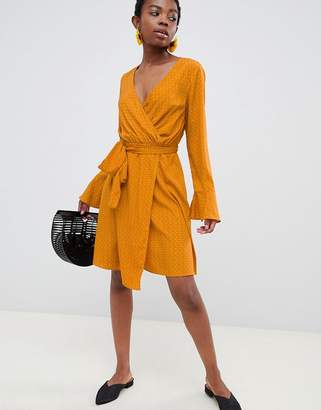 Vero Moda Petite dot wrap midi dress in orange