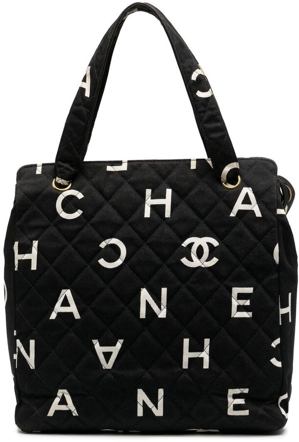 Chanel Pre Owned 1996 Logo-Print Diamond-Quilted Tote Bag - ShopStyle