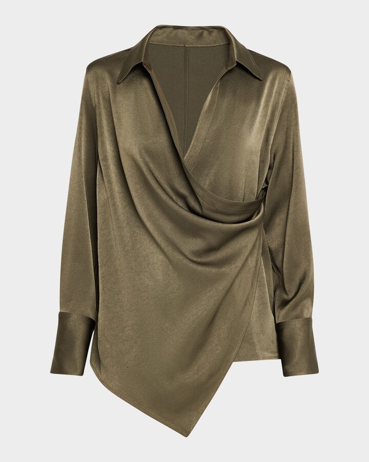 Helmut Lang Fluid-Satin Relaxed Wrap Shirt