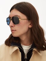 Thumbnail for your product : Cartier Santos-de Aviator Brushed-metal Sunglasses - Gold