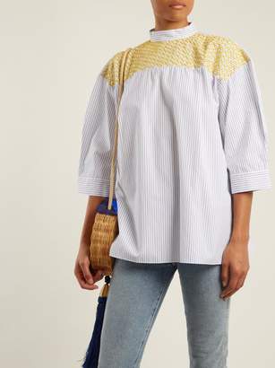 Jupe By Jackie Chao Yoke-embroidered Striped Cotton Top - Womens - White Stripe