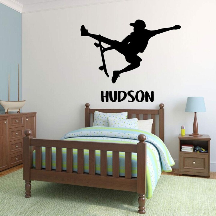 Etsy Personalized Skateboarder Silhouette Vinyl Wall Decal - Bedroom, Boys Room, Playroom, Girls Room | Pick Your Color, Name &
