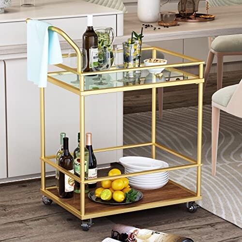 LiviNest 2-Tier Rolling Bar Cart Metal Modern Large Storage for