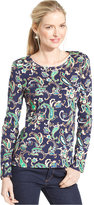 Thumbnail for your product : Charter Club Long-Sleeve Paisley-Print Pima Cotton Tee