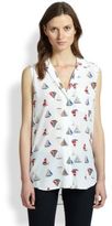 Thumbnail for your product : Equipment Weekender Silk Boat-Print Sleeveless Shirt