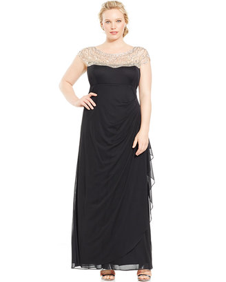 Xscape Evenings Plus Size Illusion Ruched-Back Gown
