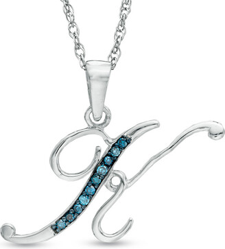 Zales Enhanced Blue Diamond Accent "K" Initial Pendant in Sterling Silver