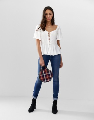 Asos Tall ASOS DESIGN Tall tea blouse with lace up front detail