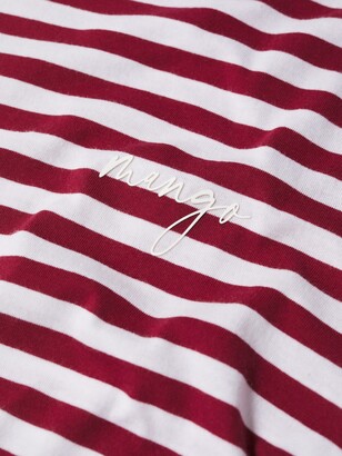 MANGO Recycled Cotton Striped Logo T-Shirt, Dark Red
