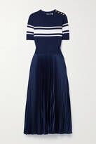 Thumbnail for your product : Polo Ralph Lauren Wool, Mulberry Silk And Cashmere-blend And Pleated Charmeuse Midi Dress - Blue