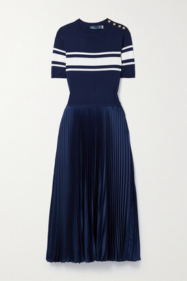 Polo Ralph Lauren Wool, Mulberry Silk And Cashmere-blend And Pleated Charmeuse Midi Dress - Blue
