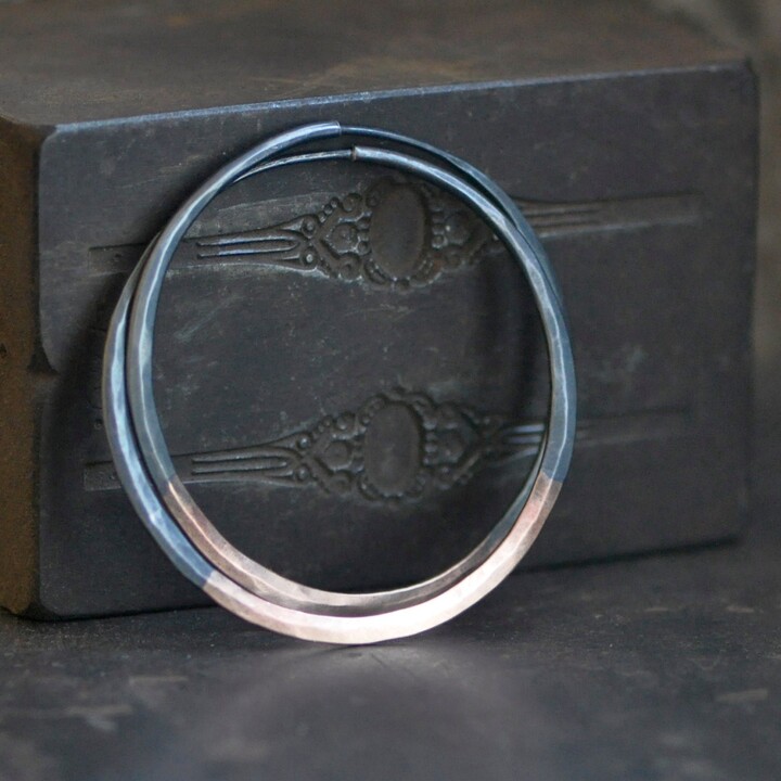Etsy Hand Forged Rose Gold & Sterling Silver Hoop Earrings - Rustic Industrial