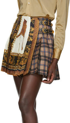 Versace Multicolor Tartan Silk Pleated Miniskirt