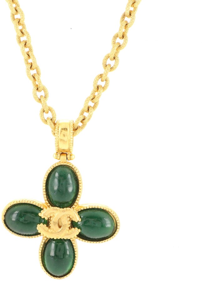 Vintage Green Enamel Clover Necklace - Ruby Lane