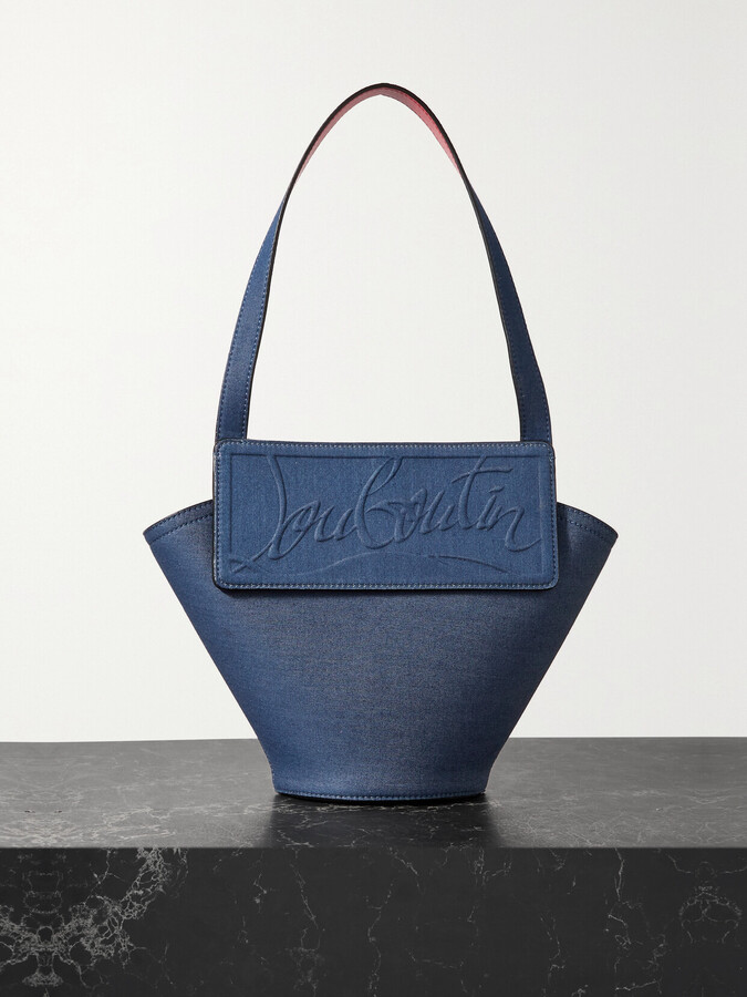Christian Louboutin Loubishore Small Leather-trimmed Embossed Denim Tote - Blue