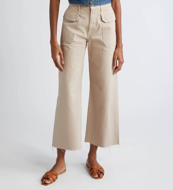 Veronica Beard Taylor Crop Wide Leg Cargo Jeans In Khaki
