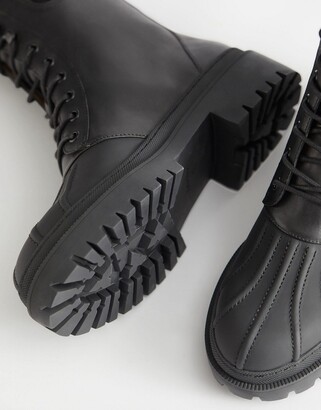And other stories & leather lace up boots with stitch detail in black