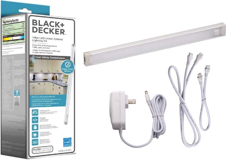 Black & Decker 9 in. LED Cool White 4000K, Dimmable, 1-Bar Under Cabinet Lights Kit with Hands-Free On/Off (Tool-Free Plug-in Install)