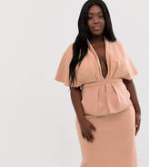 Thumbnail for your product : ASOS Curve DESIGN Curve structured plunge kimono midi dress with peplum