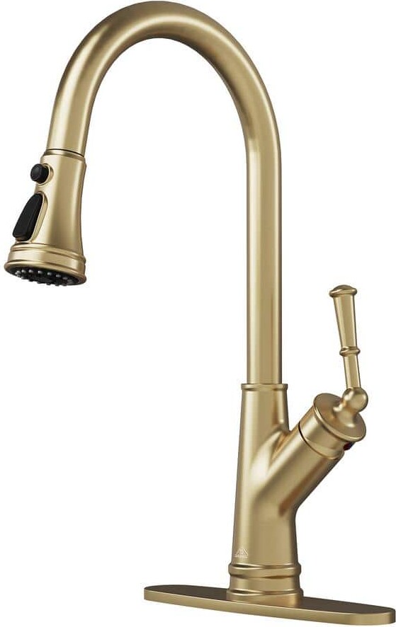 CASAINC Single Handle Pull Down Sprayer Kitchen Faucet, 3-Function Pull out Sprayhead, with Deckplate in Brushed Gold