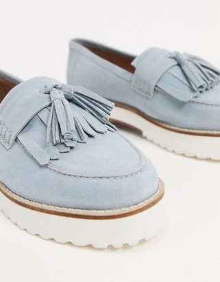 ASOS DESIGN Meze chunky fringed suede loafers in blue