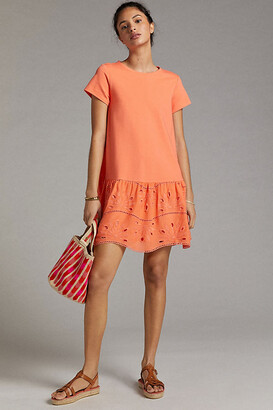 Anthropologie Flounced Eyelet Mini Dress By in Orange Size XL