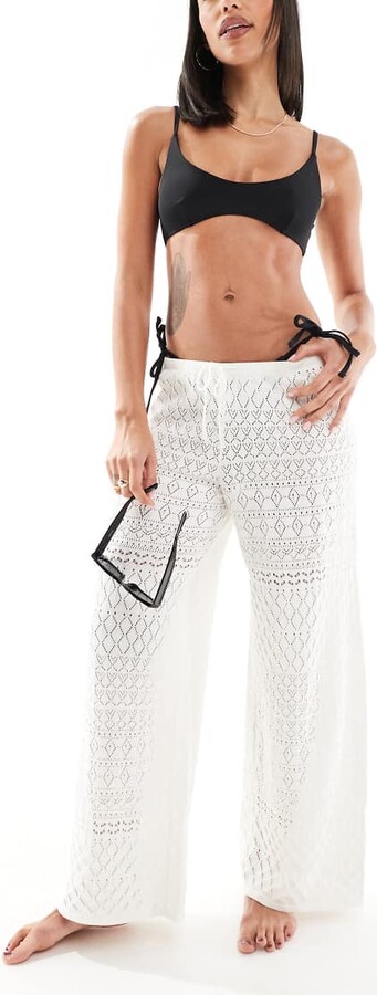 Hollister low rise crochet beach pants in white