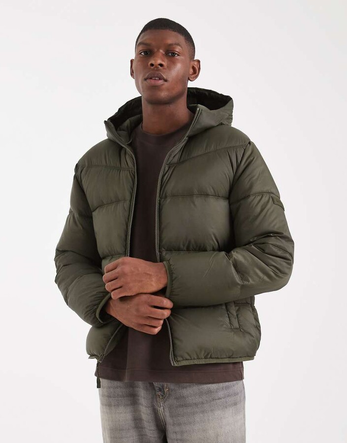 Hollister midweight hooded puffer jacket in green