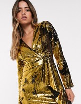 Thumbnail for your product : TFNC sequin tux mini dress in black and gold