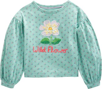 Boden Kids' Floral Embroidered Balloon Sleeve Cotton Top