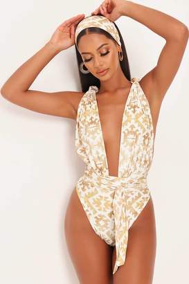 I SAW IT FIRST Cream & Gold Wear Me Anyway Swimsuit