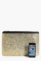 Thumbnail for your product : boohoo Orla Oversize Zip Top Glitter Clutch