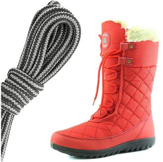 DailyShoes Women's Comfort Round Toe Mid Calf Flat Ankle High Eskimo Winter Fur Snow Boots, Black Dark Grey