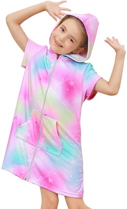 Beinou Terry Cover Up for Girls Swimwear Coverups Rainbow Purple Beach Dress 