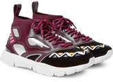 Thumbnail for your product : Valentino Heroes Reflex Suede, Leather and Mesh Sneakers - Men - Burgundy