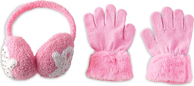 OMG Accessories Girls' Bow Earmuffs & Faux Fur Cuff Gloves Set - Big Kid