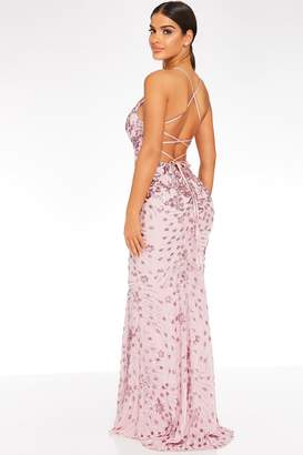 Quiz Pink Sequin Cross Back Maxi Dress