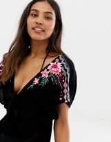 Thumbnail for your product : Accessorize kimono sleeve beach dress in black floral